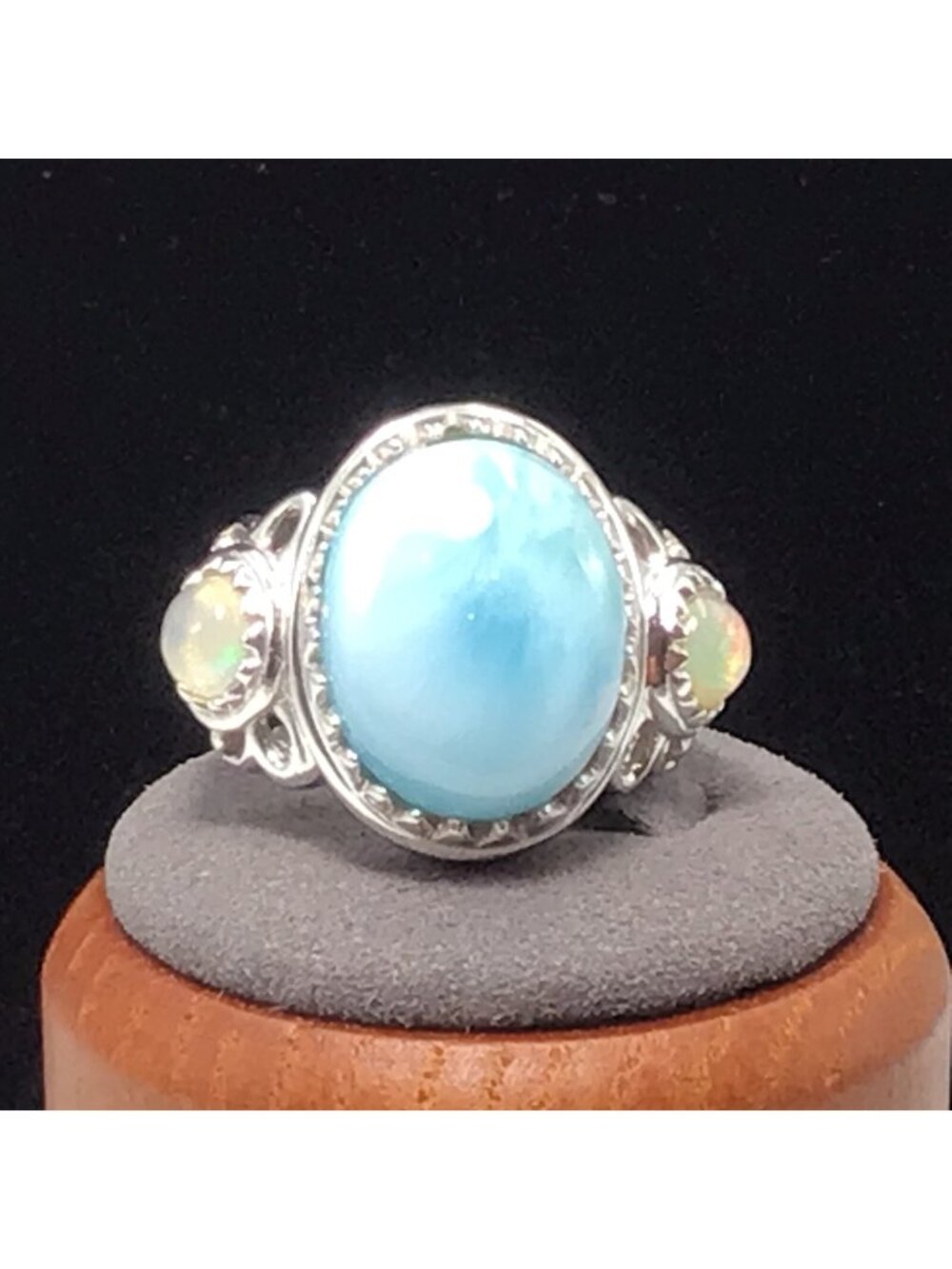 Sterling Silver Larimar Ring Ethiopian Opal Accents 8g Size 6